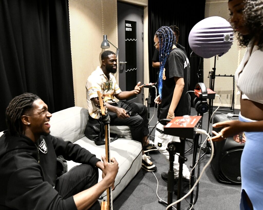 Ghetts with young musicians at the Talent House credit GLA Caroline Teo