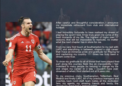 Gareth Bale announces retirement from football